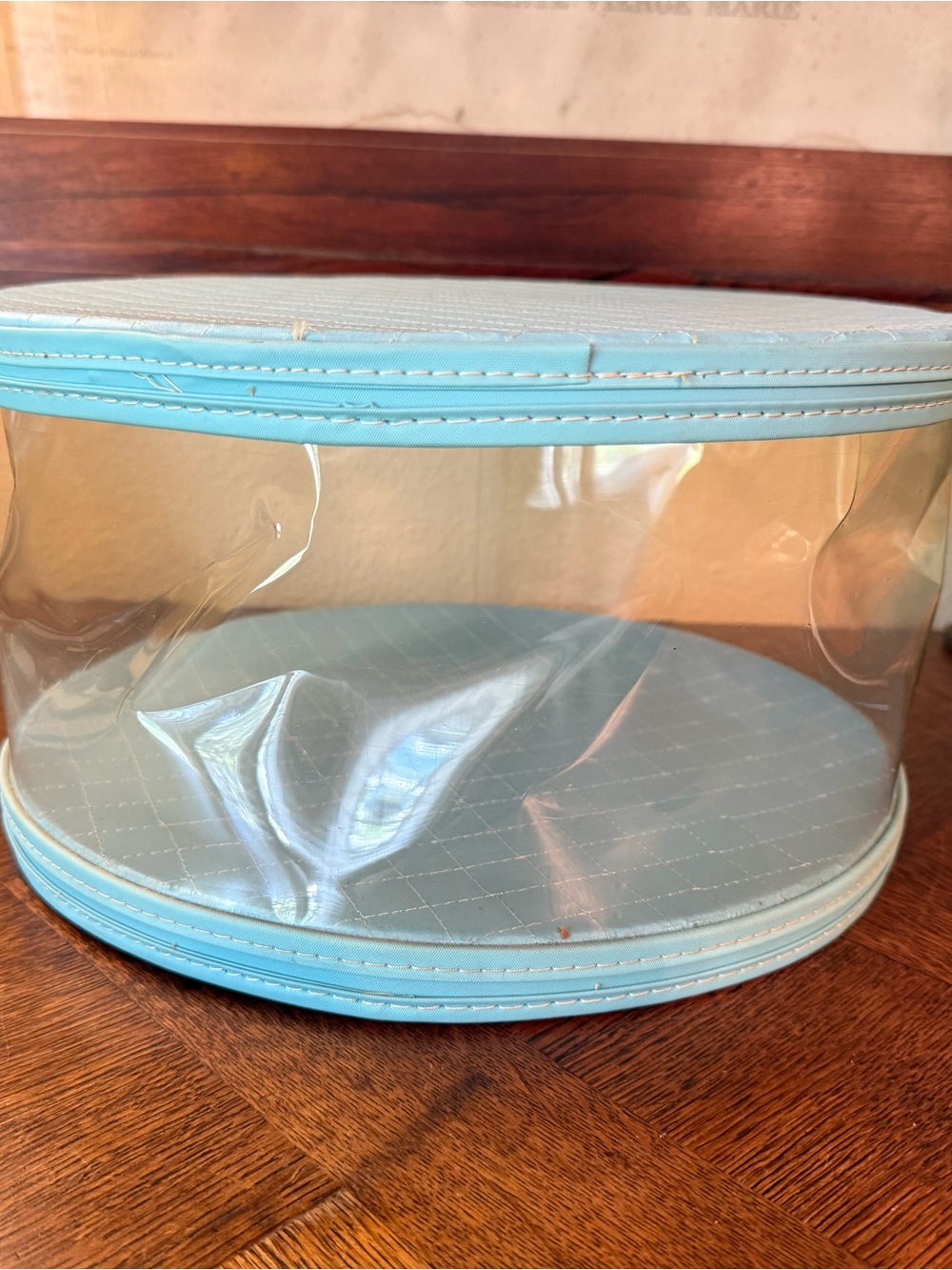 Vintage Clear Blue Trim Round Hat Box